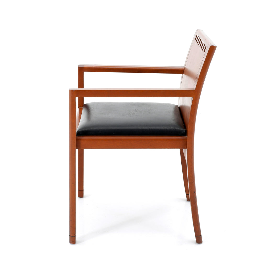 Black Leather & Wood Square Modern Dining Chair
