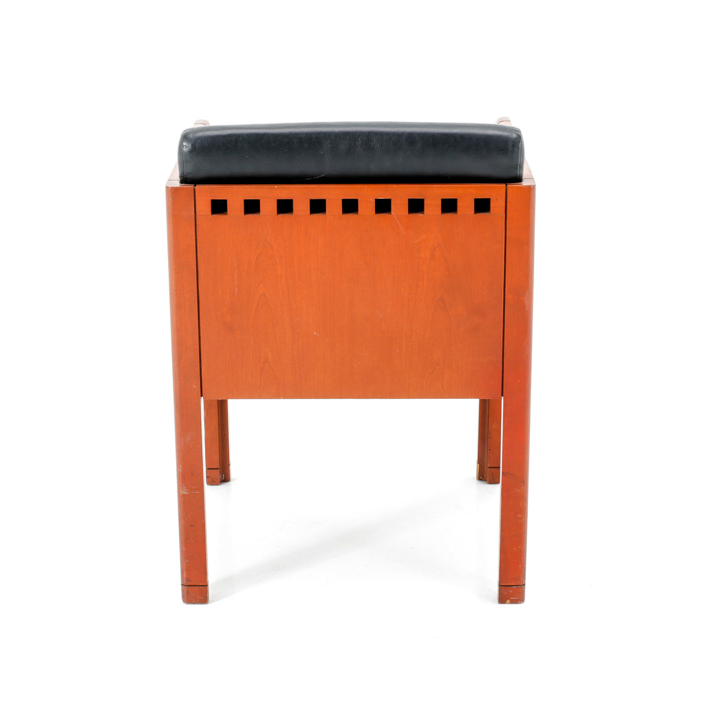 Black Leather & Wood Square Modern Arm Chair w/ No Side cushions