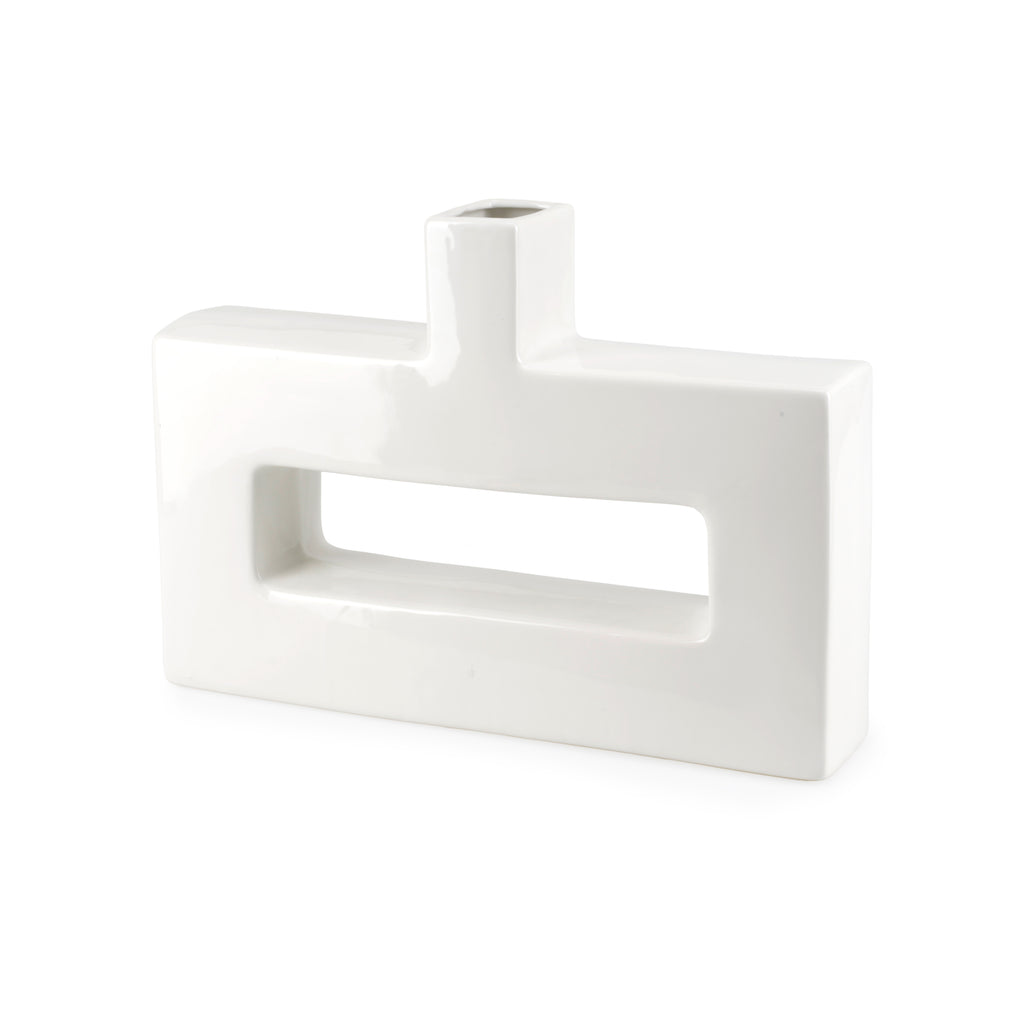 Short Wide White Rectangular Ceramic Vase (A+D)