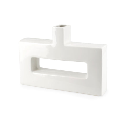 Short Wide White Rectangular Ceramic Vase (A+D)