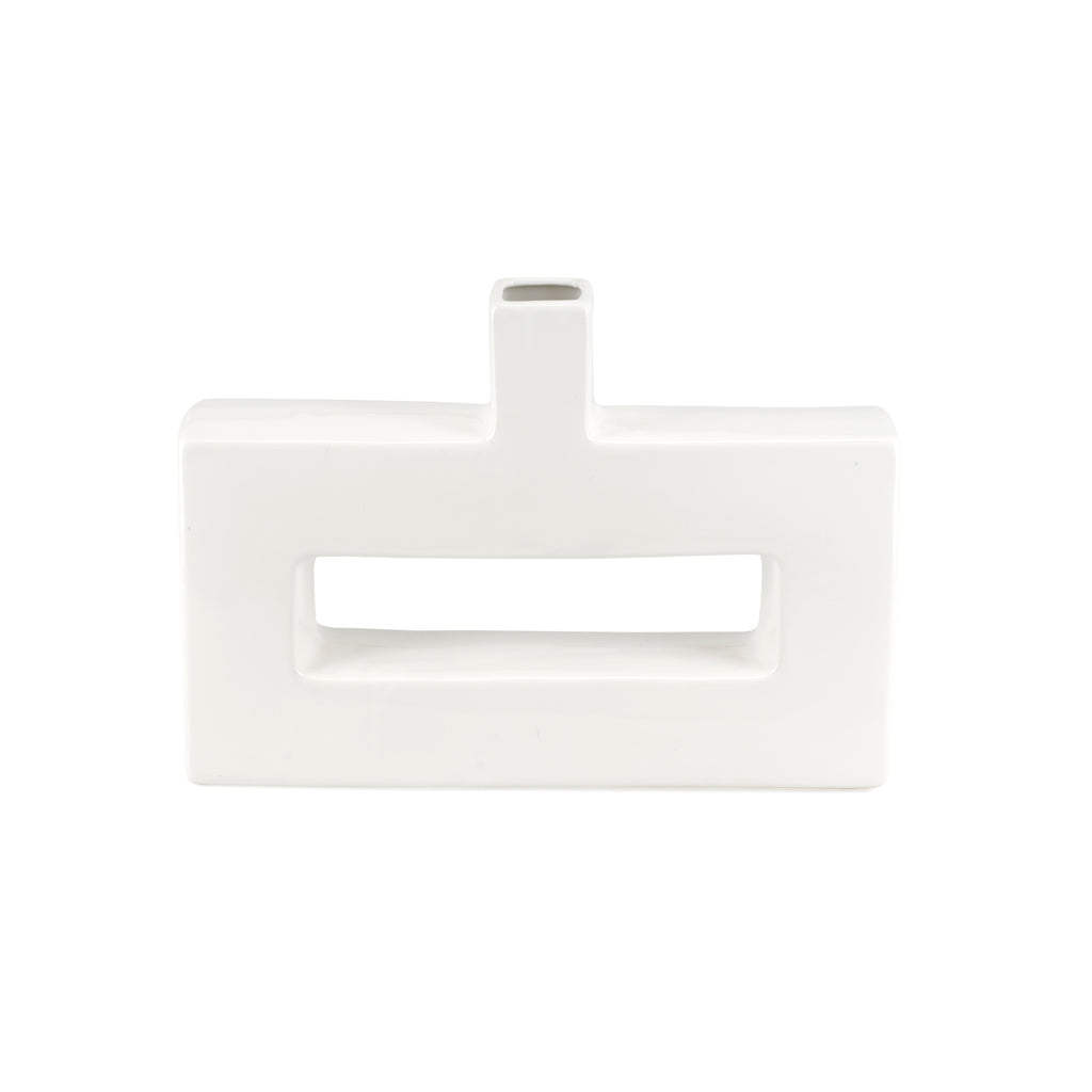 Short Wide White Rectangular Ceramic Vase (A+D)