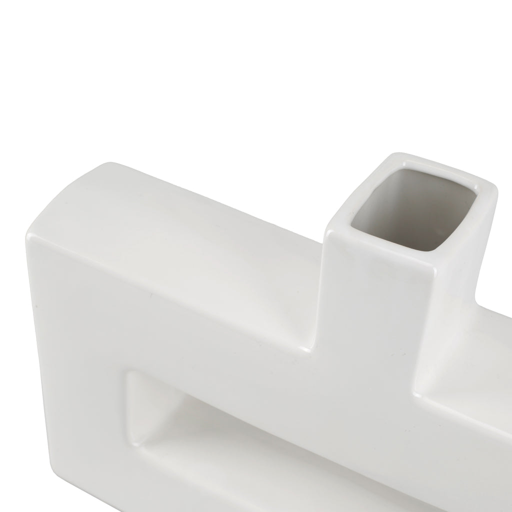 Short Wide White Rectangular Ceramic Vase (A+D)