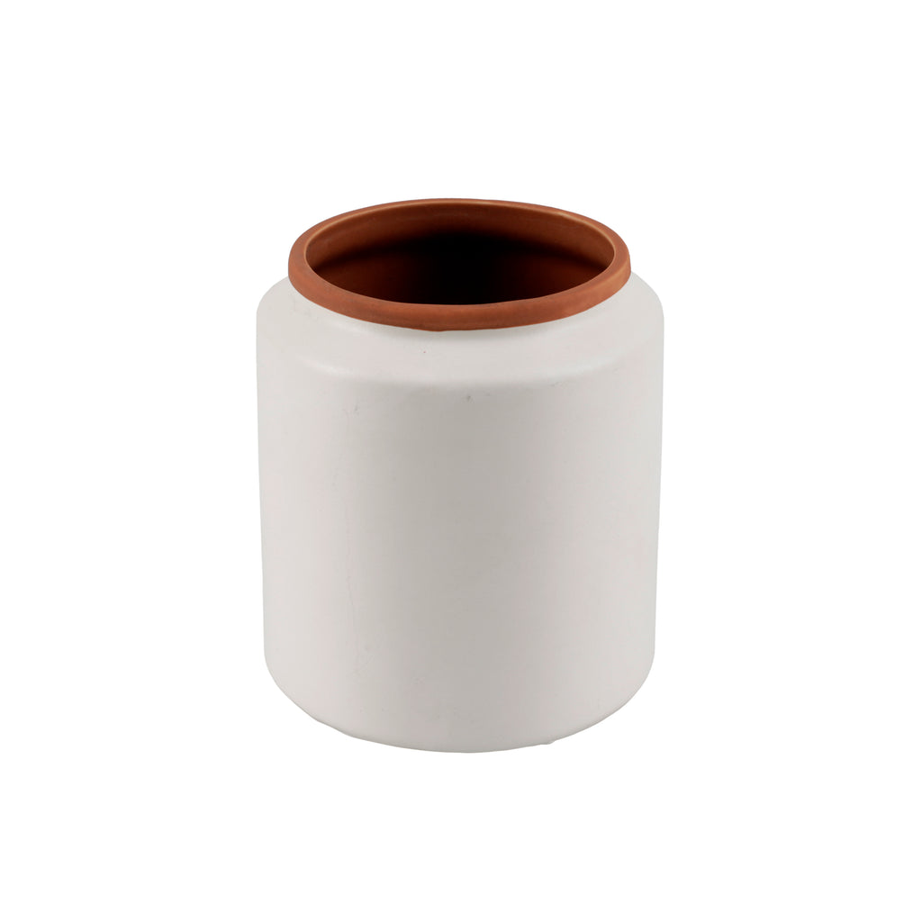 Small White & Orange Ceramic Planter (A+D)
