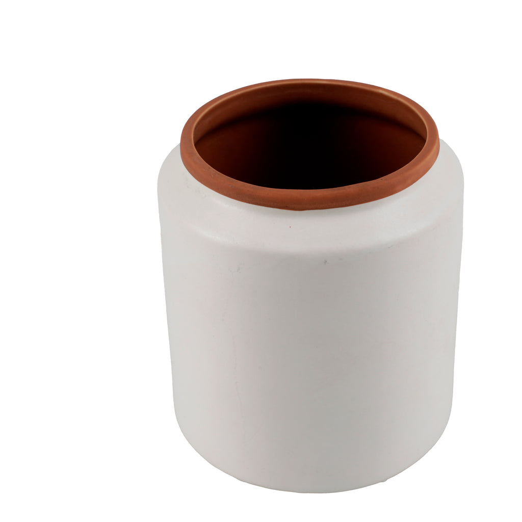 Small White & Orange Ceramic Planter (A+D)