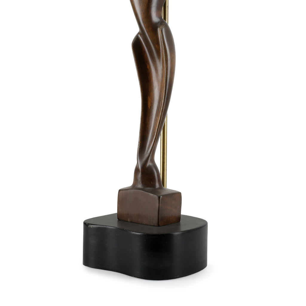 Carved Dark Wood Woman Table Lamp