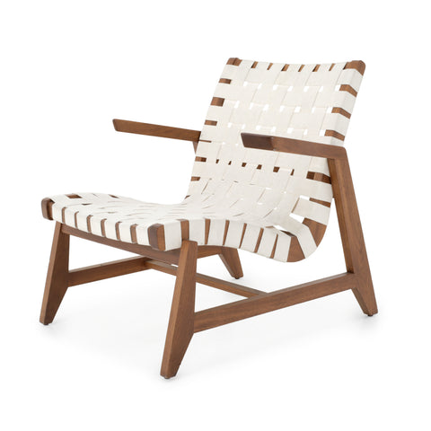 White Strap Wooden Outdoor Lounge Chair