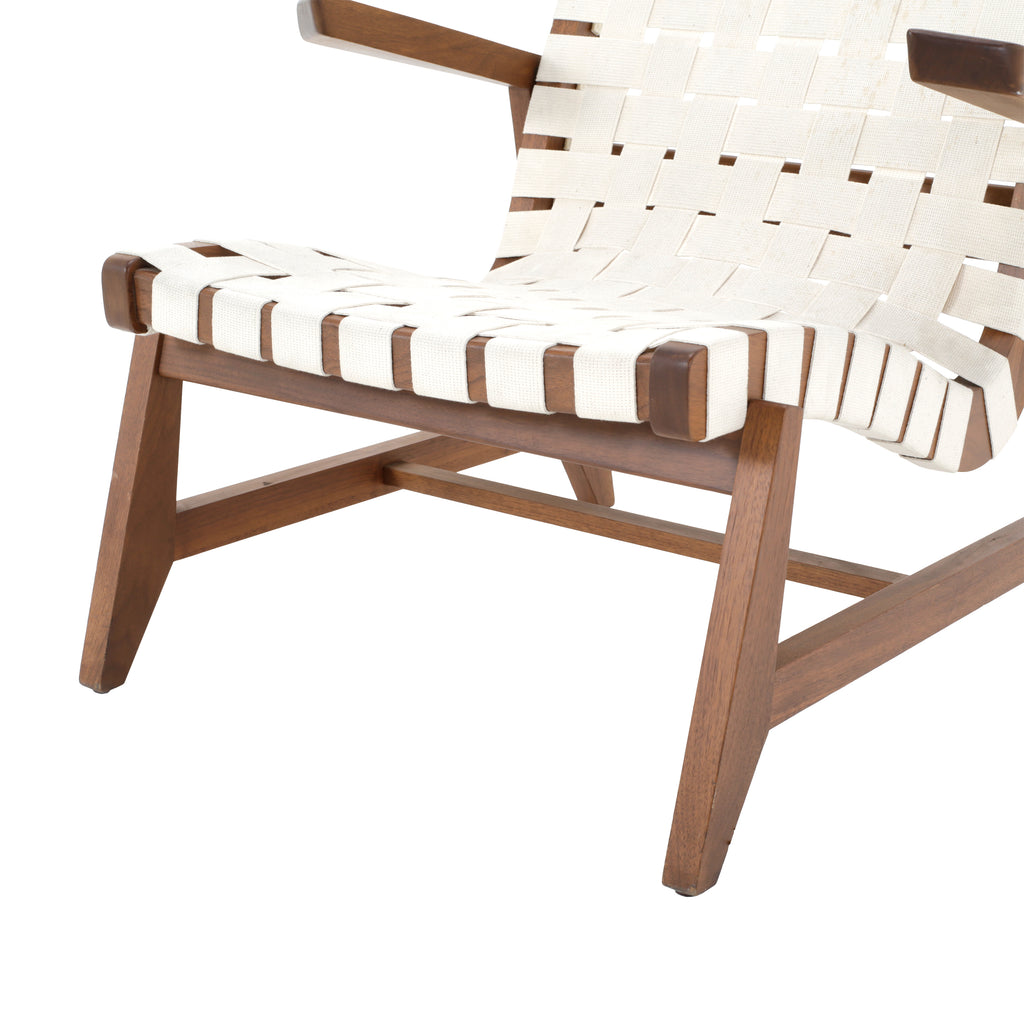 White Strap Wooden Outdoor Lounge Chair