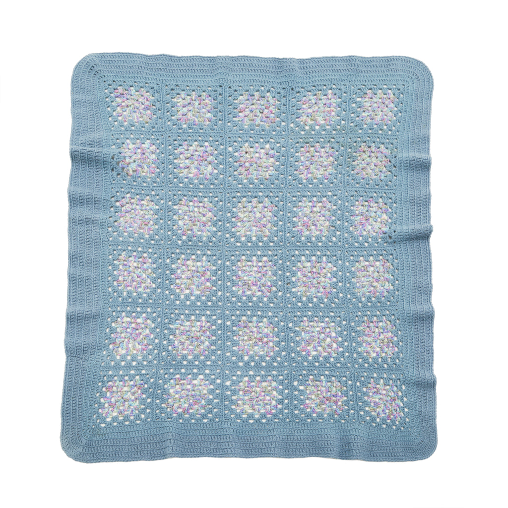 Crotchet Blue Throw with Rainbow Detail