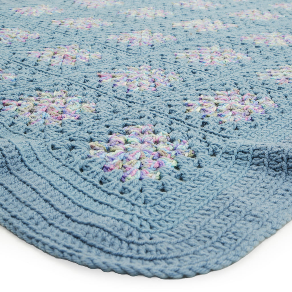 Crotchet Blue Throw with Rainbow Detail