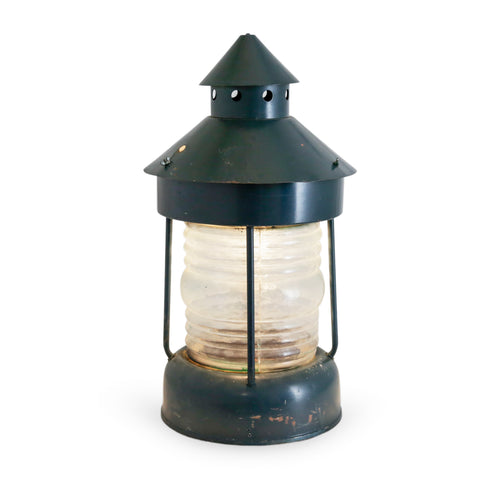 Dark Teal Metal and Clear Ribbed Glass Lantern