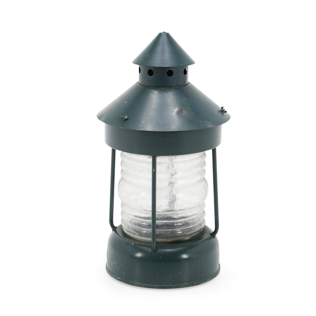 Dark Teal Metal and Clear Ribbed Glass Lantern