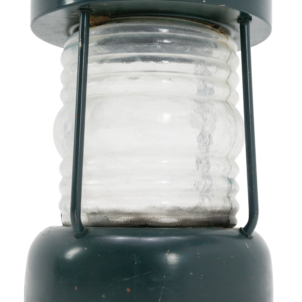 Dark Teal Metal and Clear Ribbed Glass Lantern