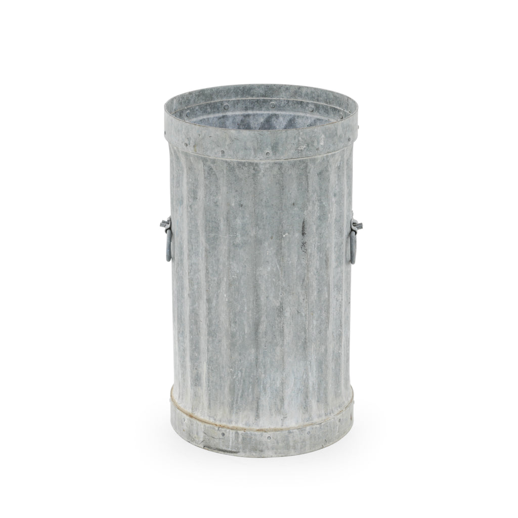 Distressed Galvanized Steel Ribbed Trash Can