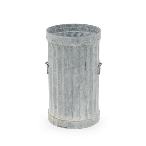 Distressed Galvanized Steel Ribbed Trash Can