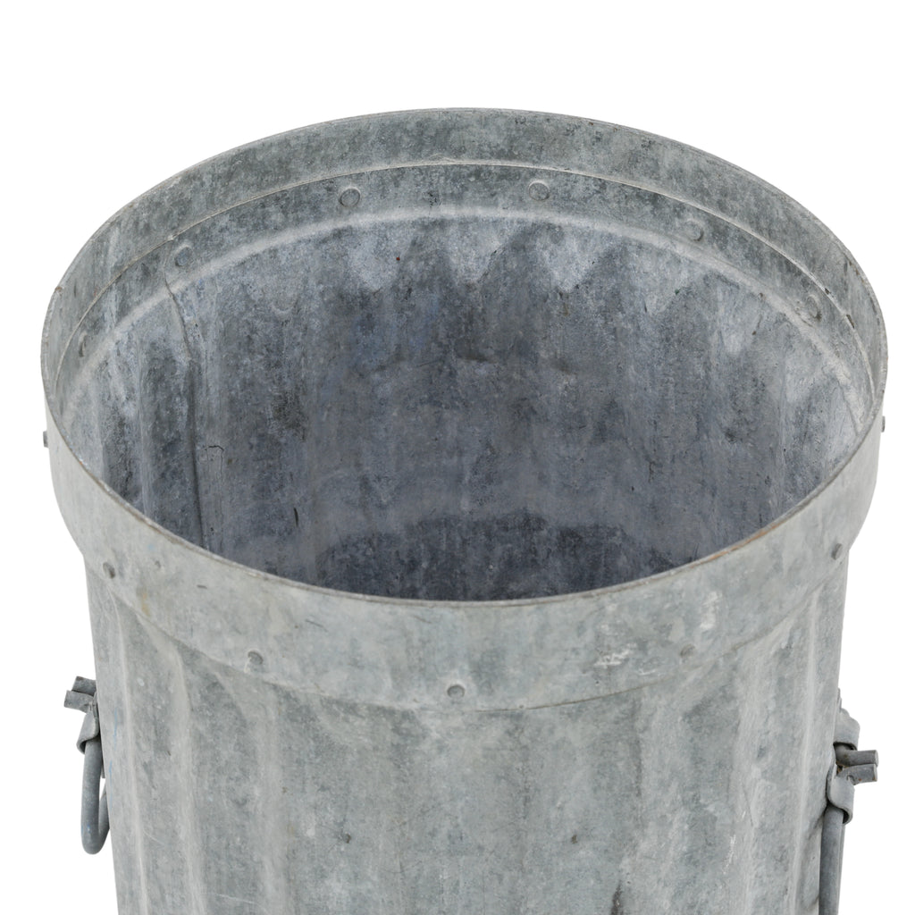 Distressed Galvanized Steel Ribbed Trash Can