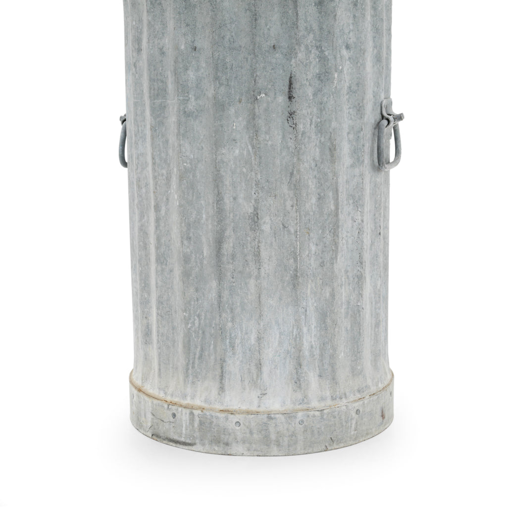 Distressed Galvanized Steel Ribbed Trash Can