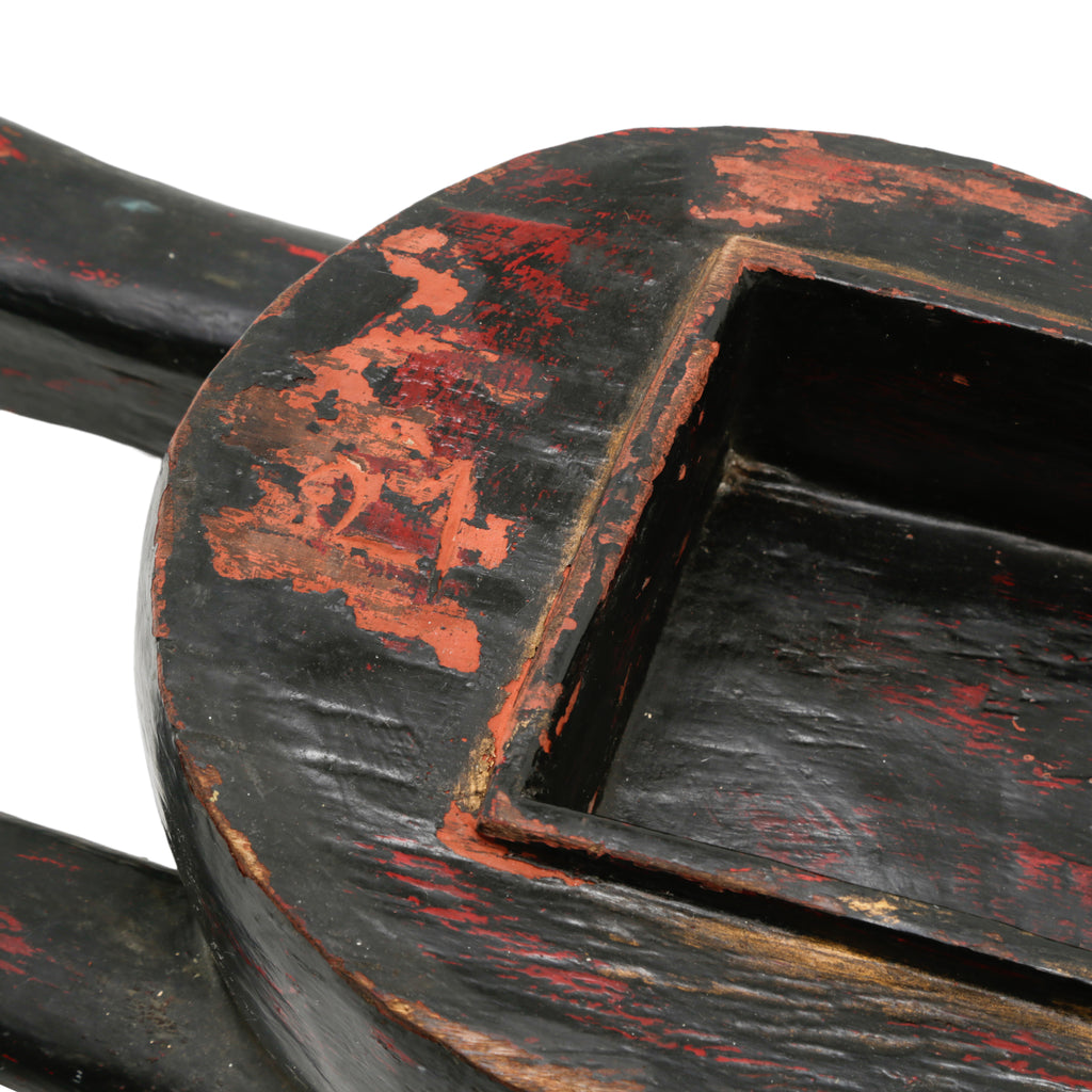 Black and Red Wooden Cat Storage Box with Tail Handle