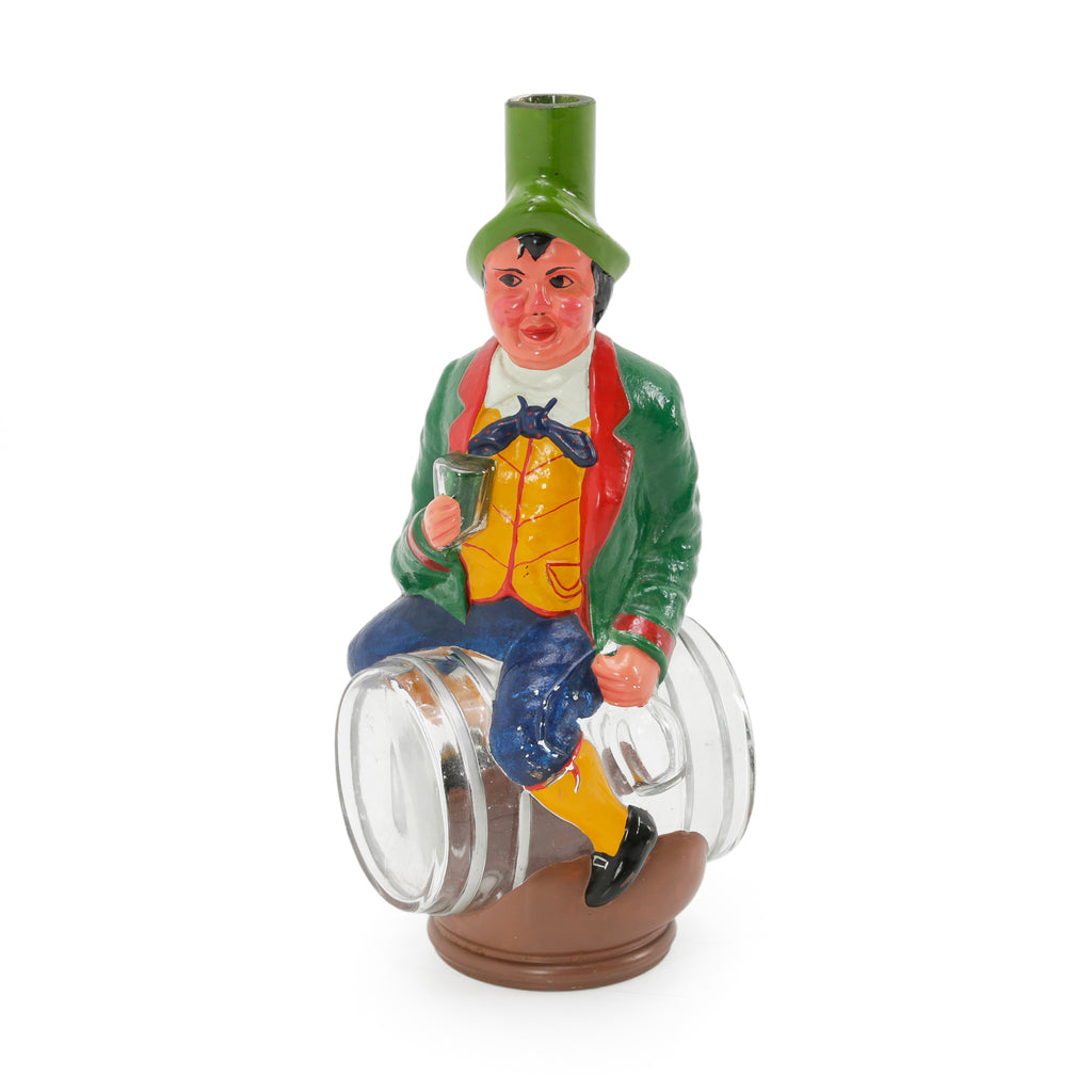Whimsical Man Glass & Painted Ceramic Decanter