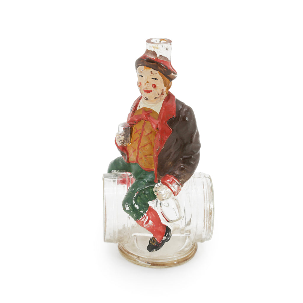 Clear Glass Decanter with Painted Man on Barrel