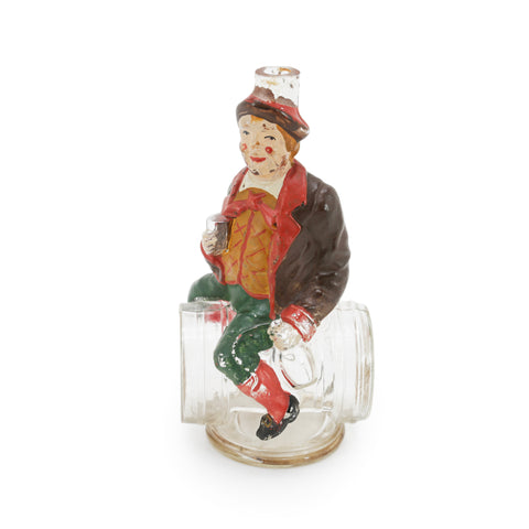 Clear Glass Decanter with Painted Man on Barrel