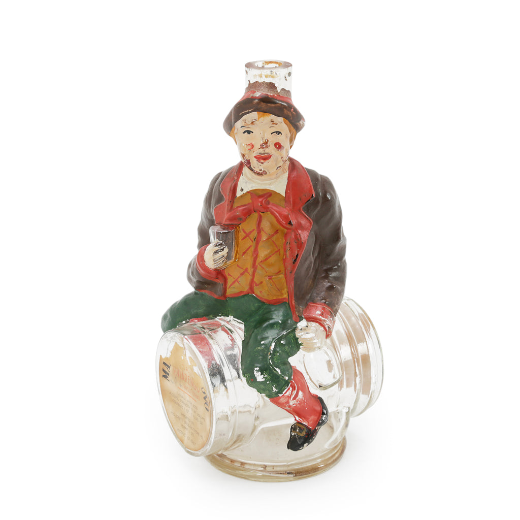 Clear Glass Decanter with Painted Man on Barrel