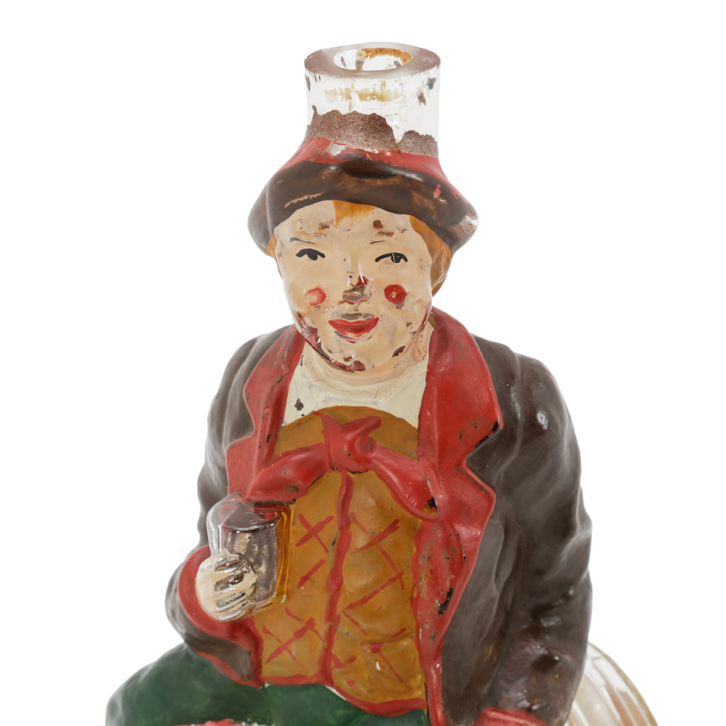 Clear Glass Decanter with Painted Man on Barrel