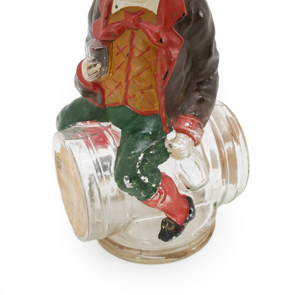 Clear Glass Decanter with Painted Man on Barrel