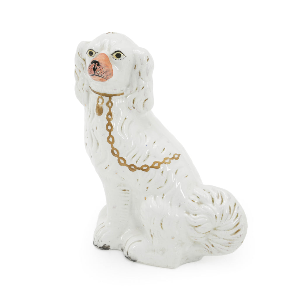 White Ceramic Spaniel Dog Figurines with Gold Chains