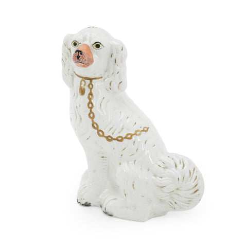 White Ceramic Spaniel Dog Figurine with Gold Chains