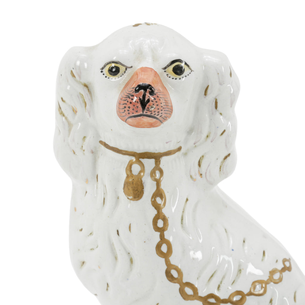 White Ceramic Spaniel Dog Figurines with Gold Chains