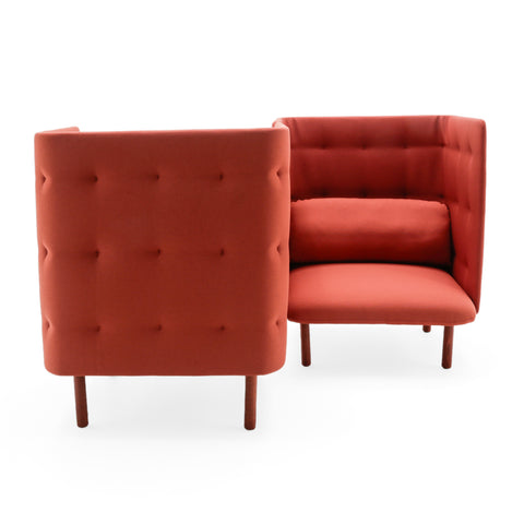 Terracotta Fabric High-Back Armchair with Button Tufting