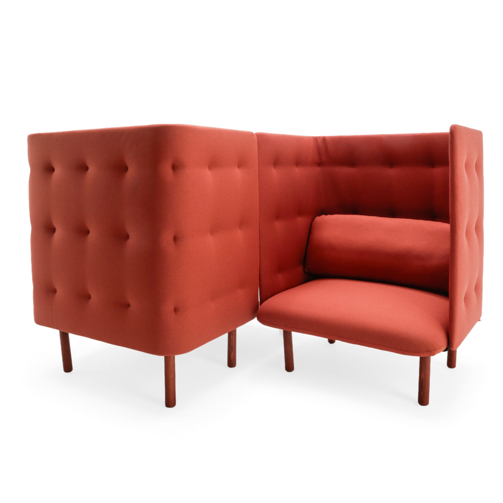Terracotta Fabric High-Back Armchair with Button Tufting