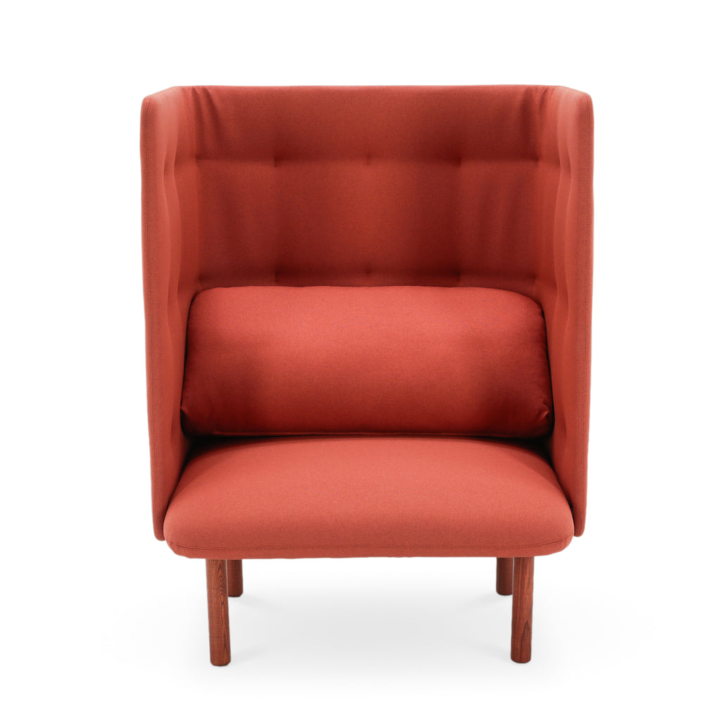 Terracotta Fabric High-Back Armchair with Button Tufting