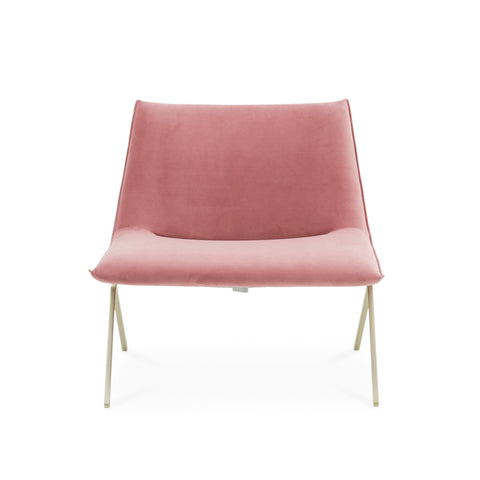 Rose Pink Velvet Slipper Chair with Gold Metal Legs