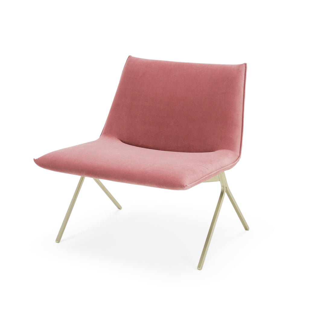 Rose Pink Velvet Slipper Chair with Gold Metal Legs