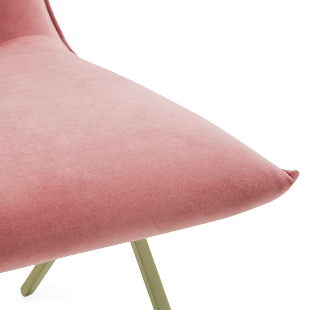 Rose Pink Velvet Slipper Chair with Gold Metal Legs