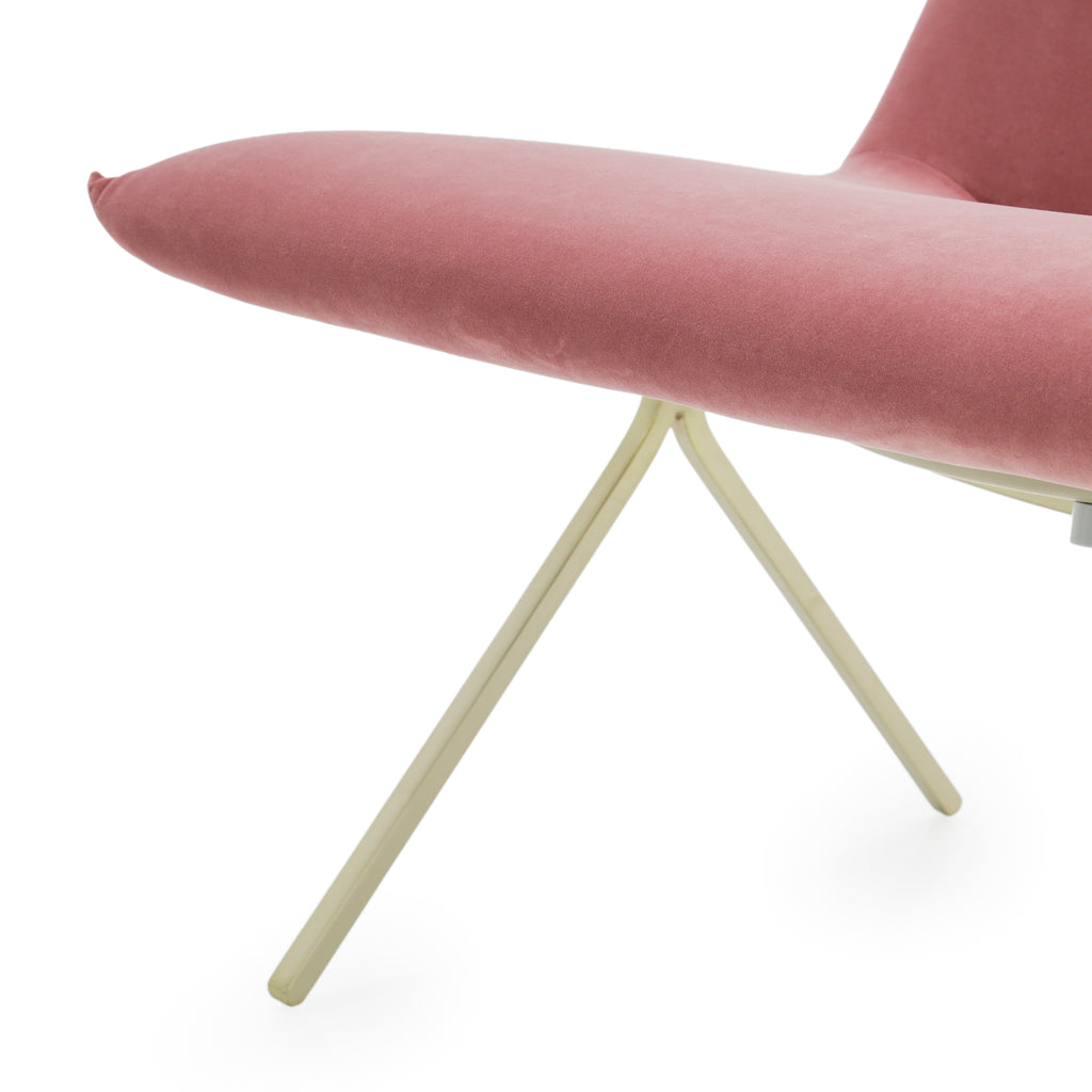 Rose Pink Velvet Slipper Chair with Gold Metal Legs