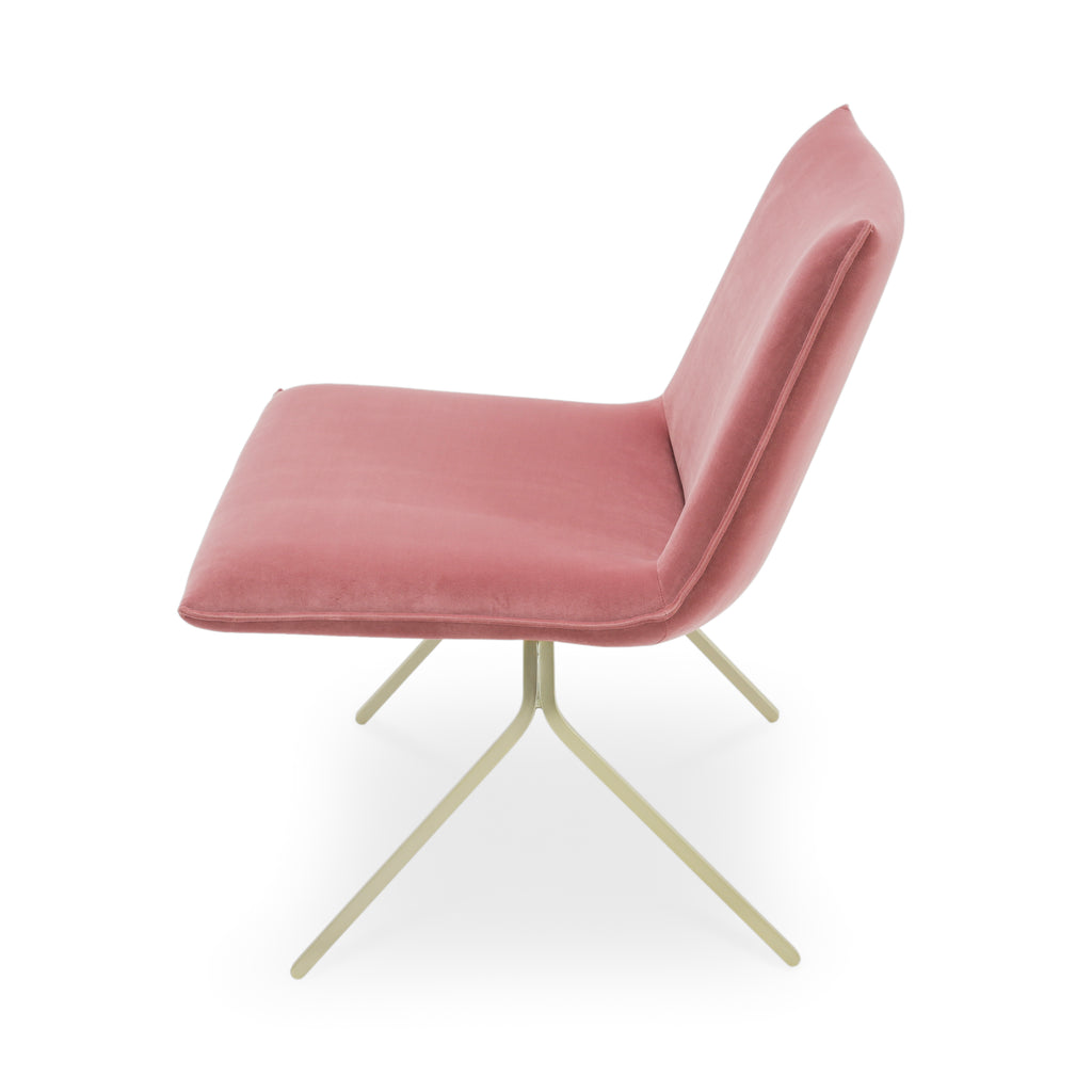 Rose Pink Velvet Slipper Chair with Gold Metal Legs