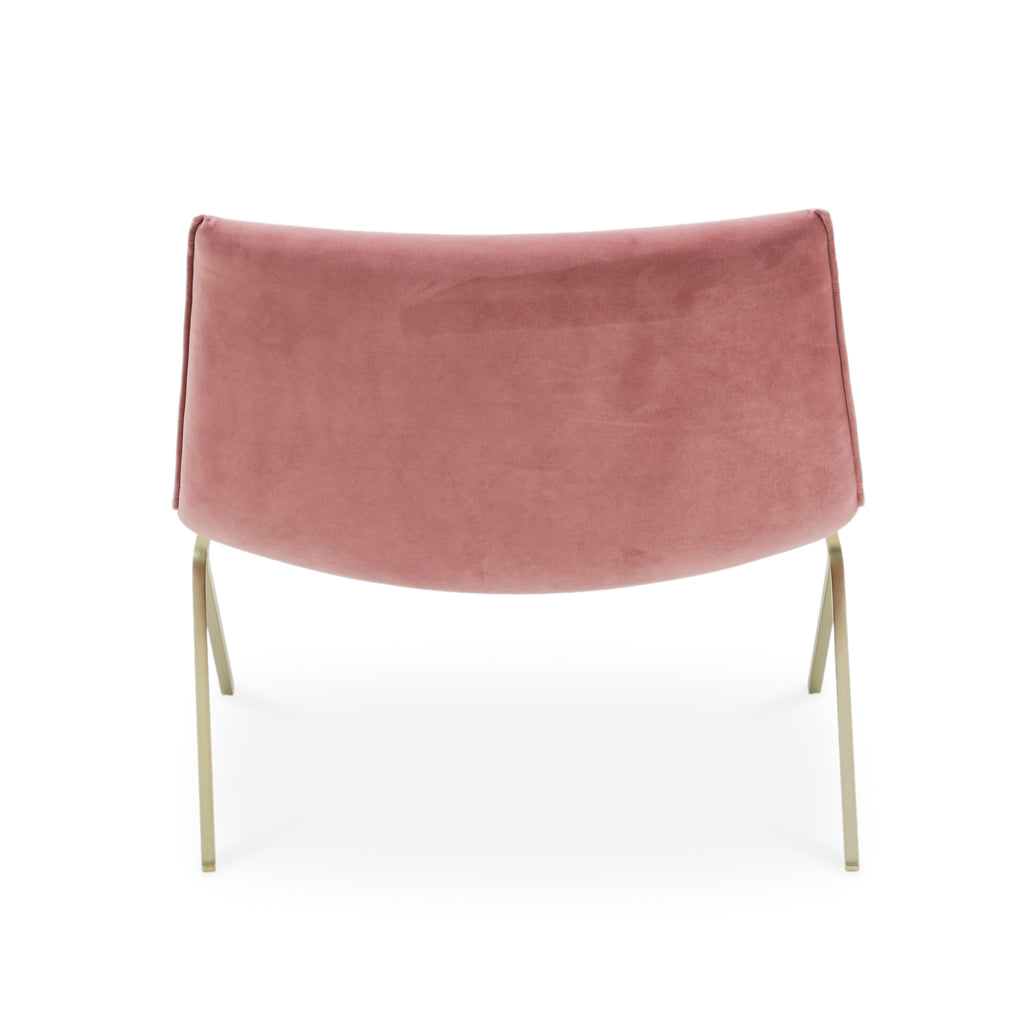 Rose Pink Velvet Slipper Chair with Gold Metal Legs