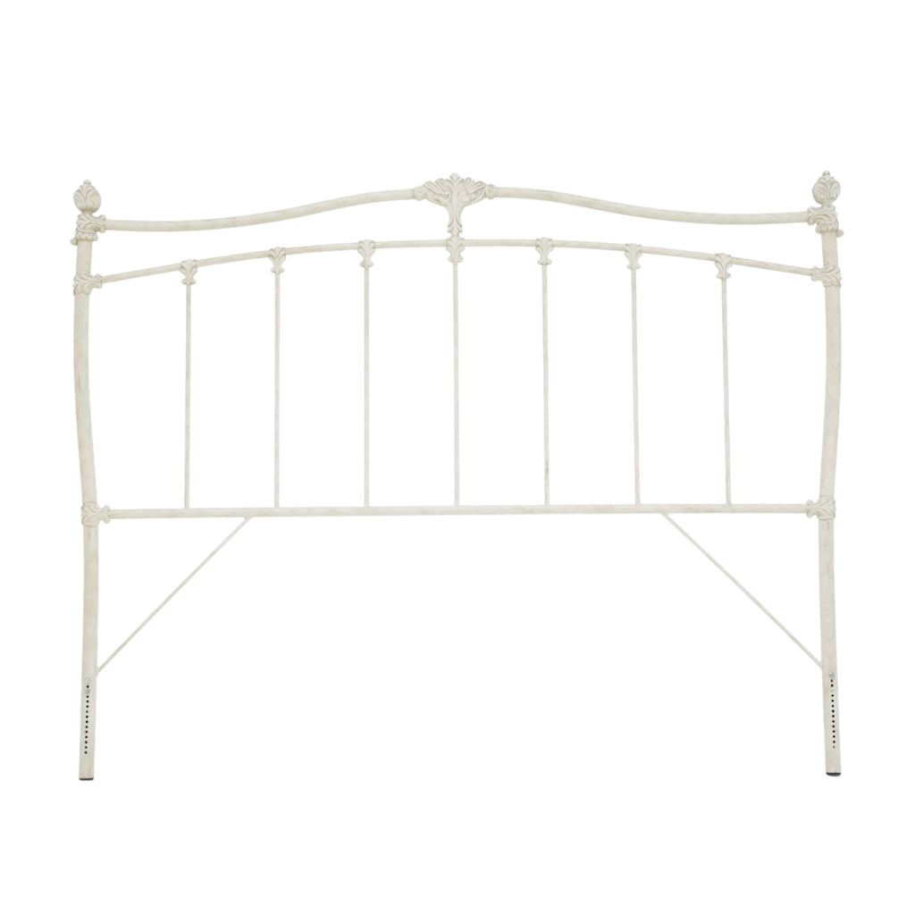 Distressed Cream Scrollwork Metal Headboard