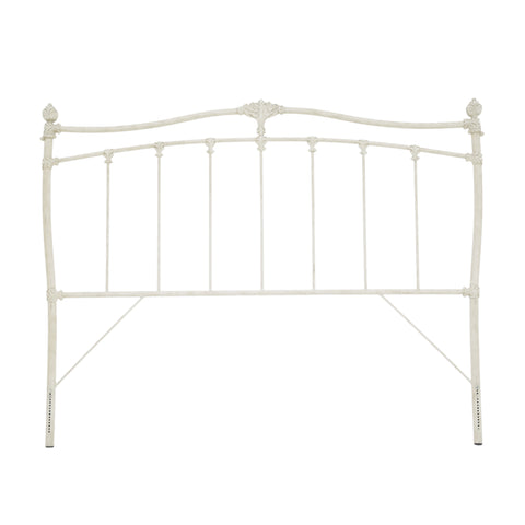 Distressed Cream Scrollwork Metal Headboard