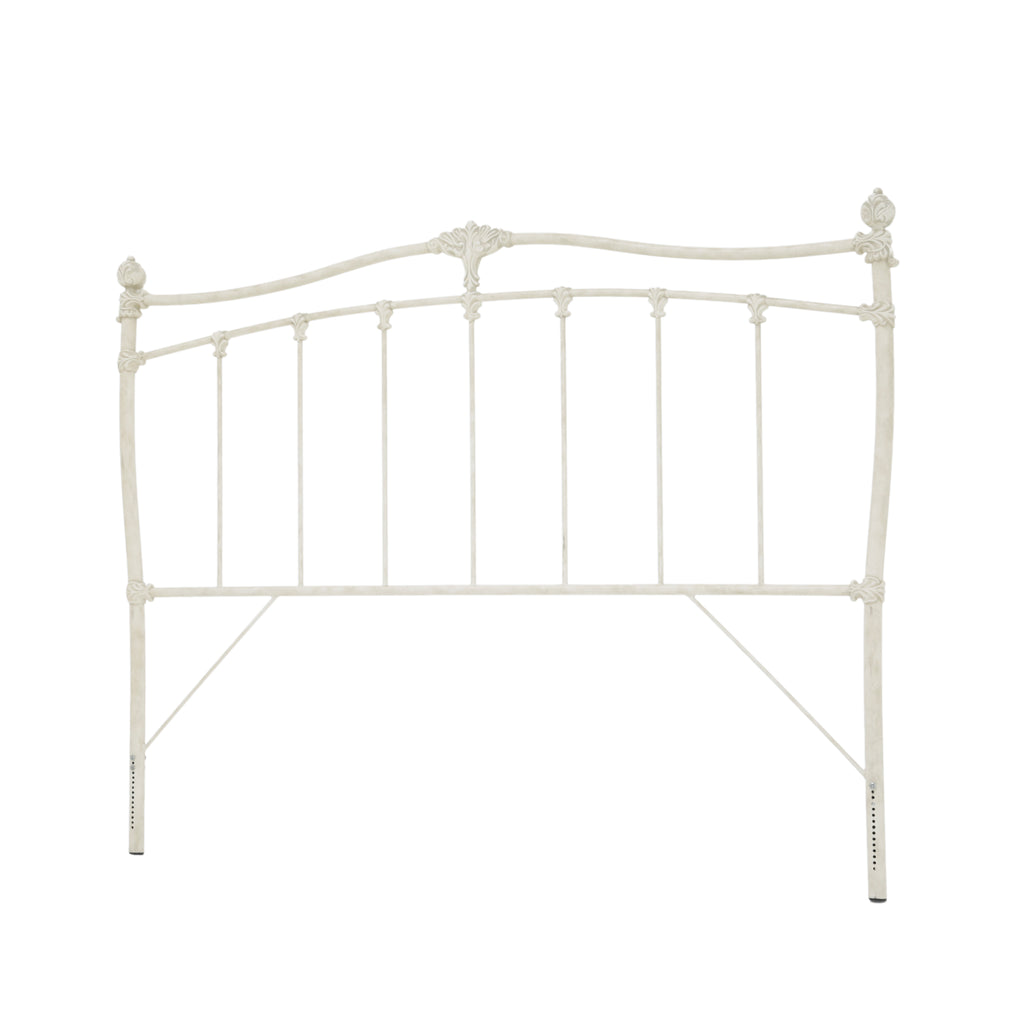 Distressed Cream Scrollwork Metal Headboard