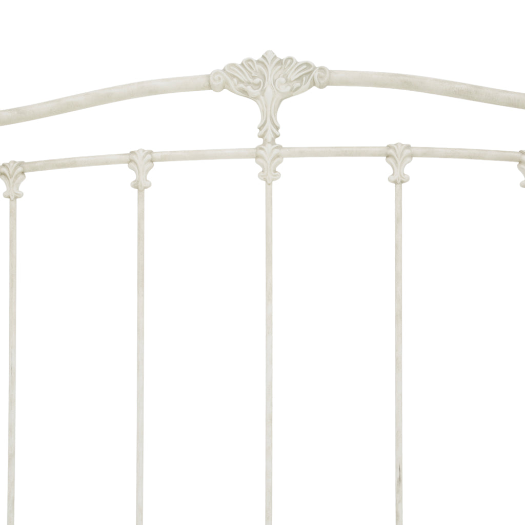 Distressed Cream Scrollwork Metal Headboard