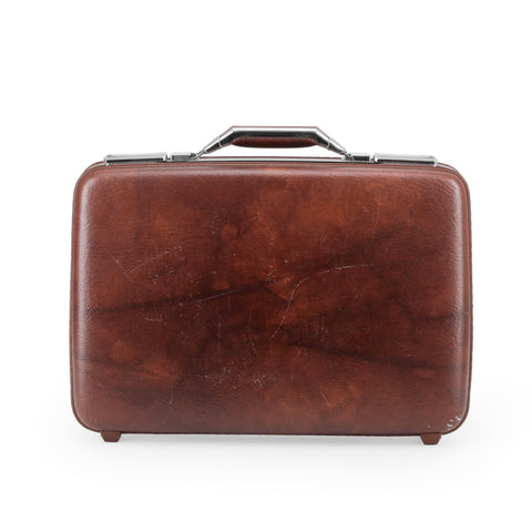 Brown Faux Leather & Chrome Vintage Briefcase