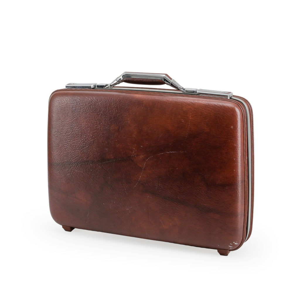 Brown Faux Leather & Chrome Vintage Briefcase