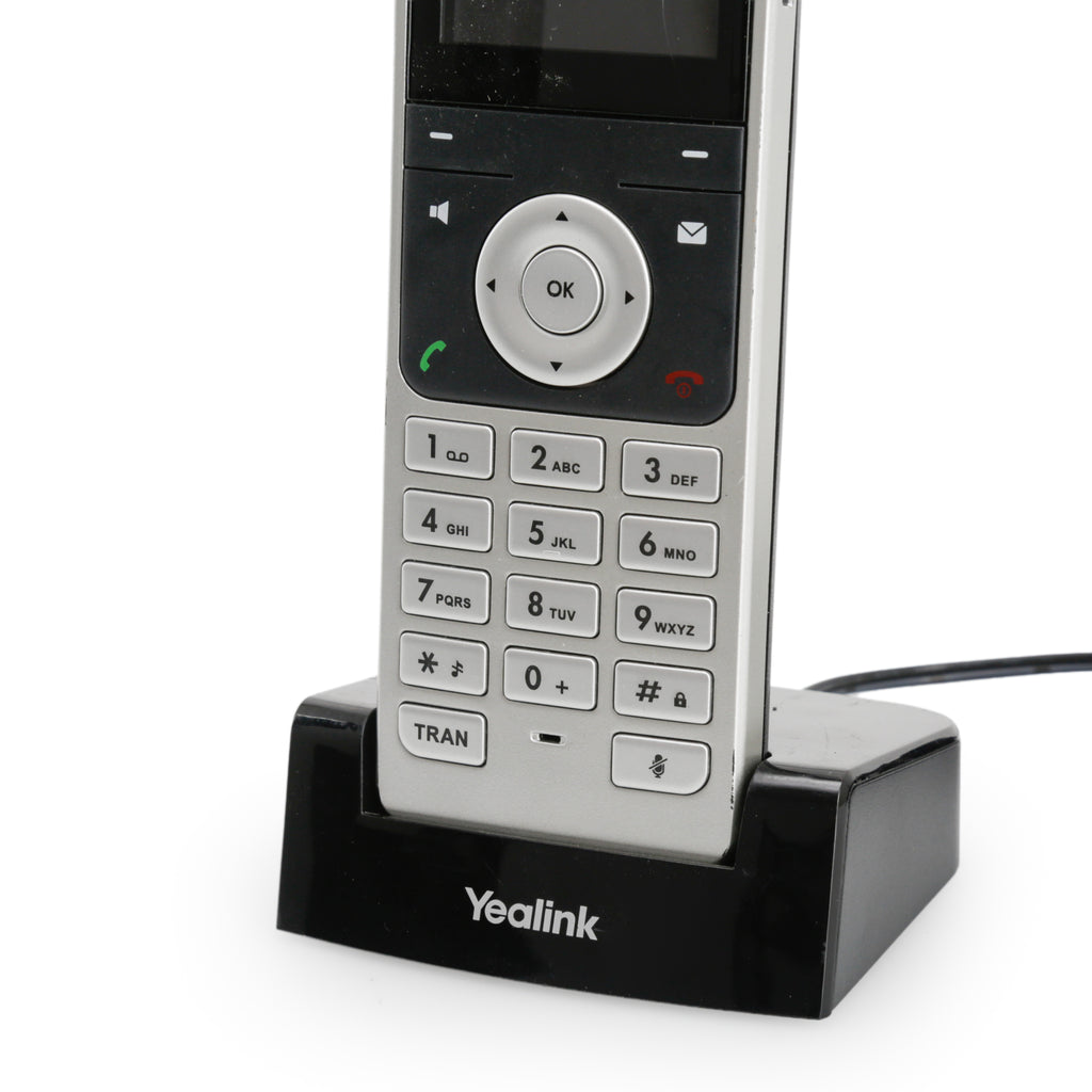 Silver and Black Yealink Cordless Phone with Charging Base