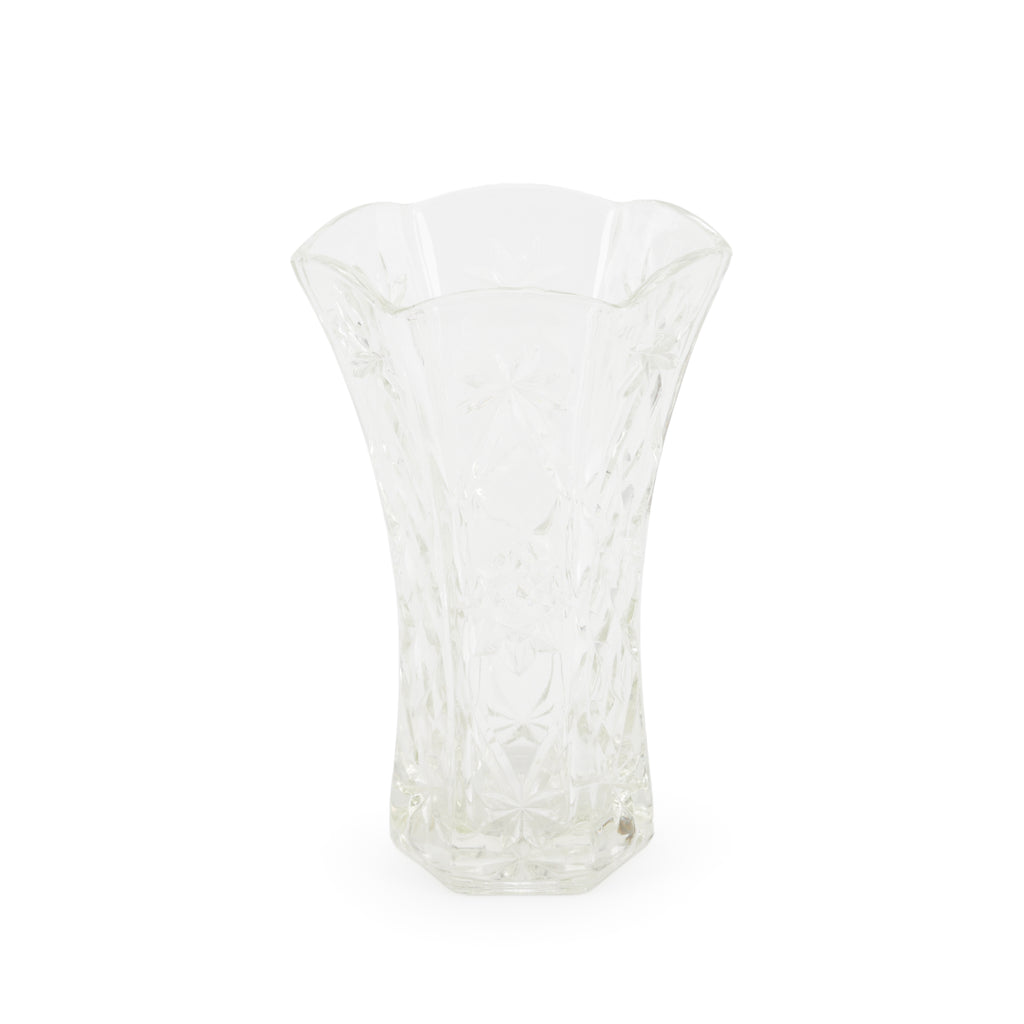 Glass Flower Vase with Diamond and Starburst Pattern