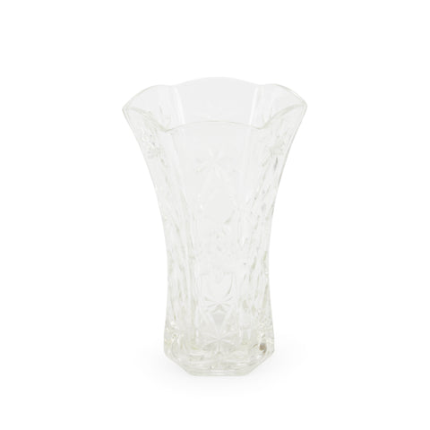 Glass Flower Vase with Diamond and Starburst Pattern