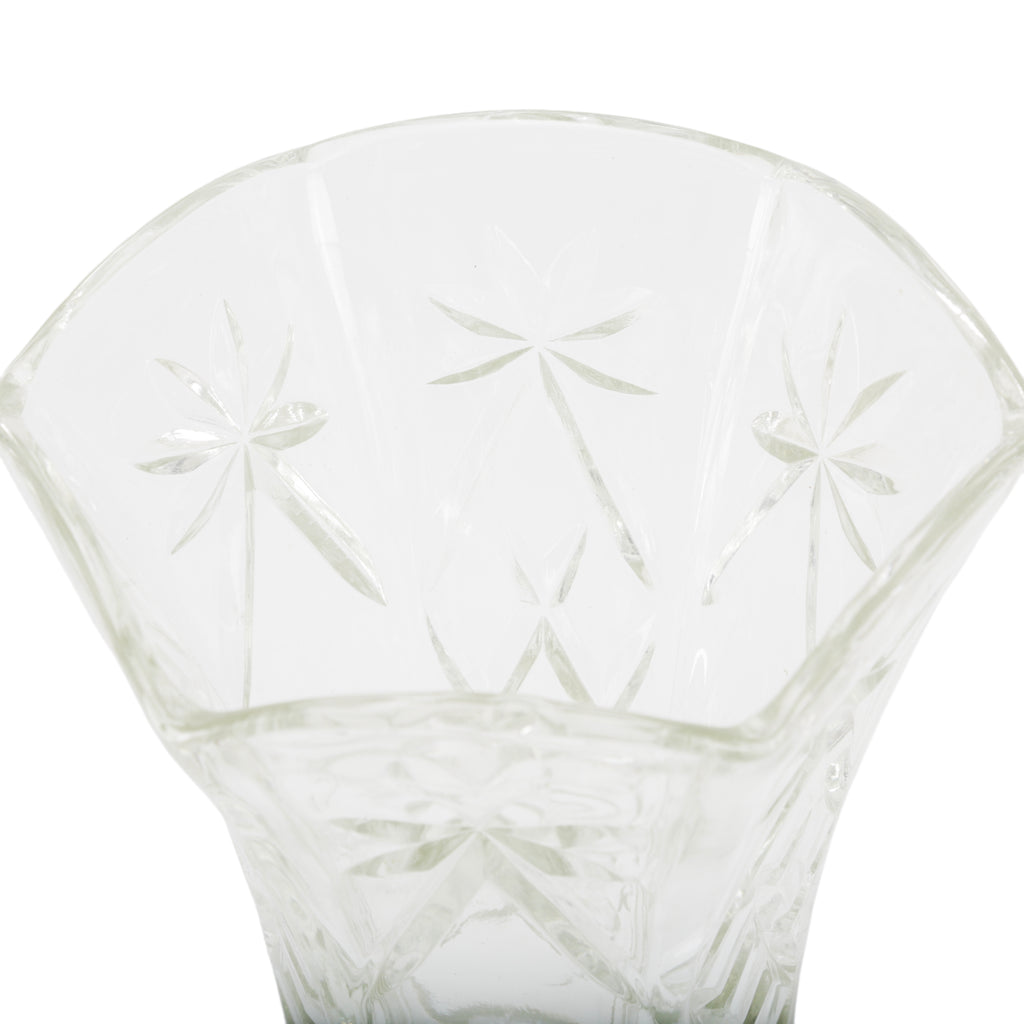 Glass Flower Vase with Diamond and Starburst Pattern