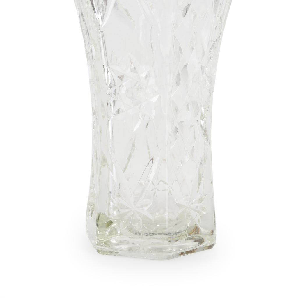 Glass Flower Vase with Diamond and Starburst Pattern